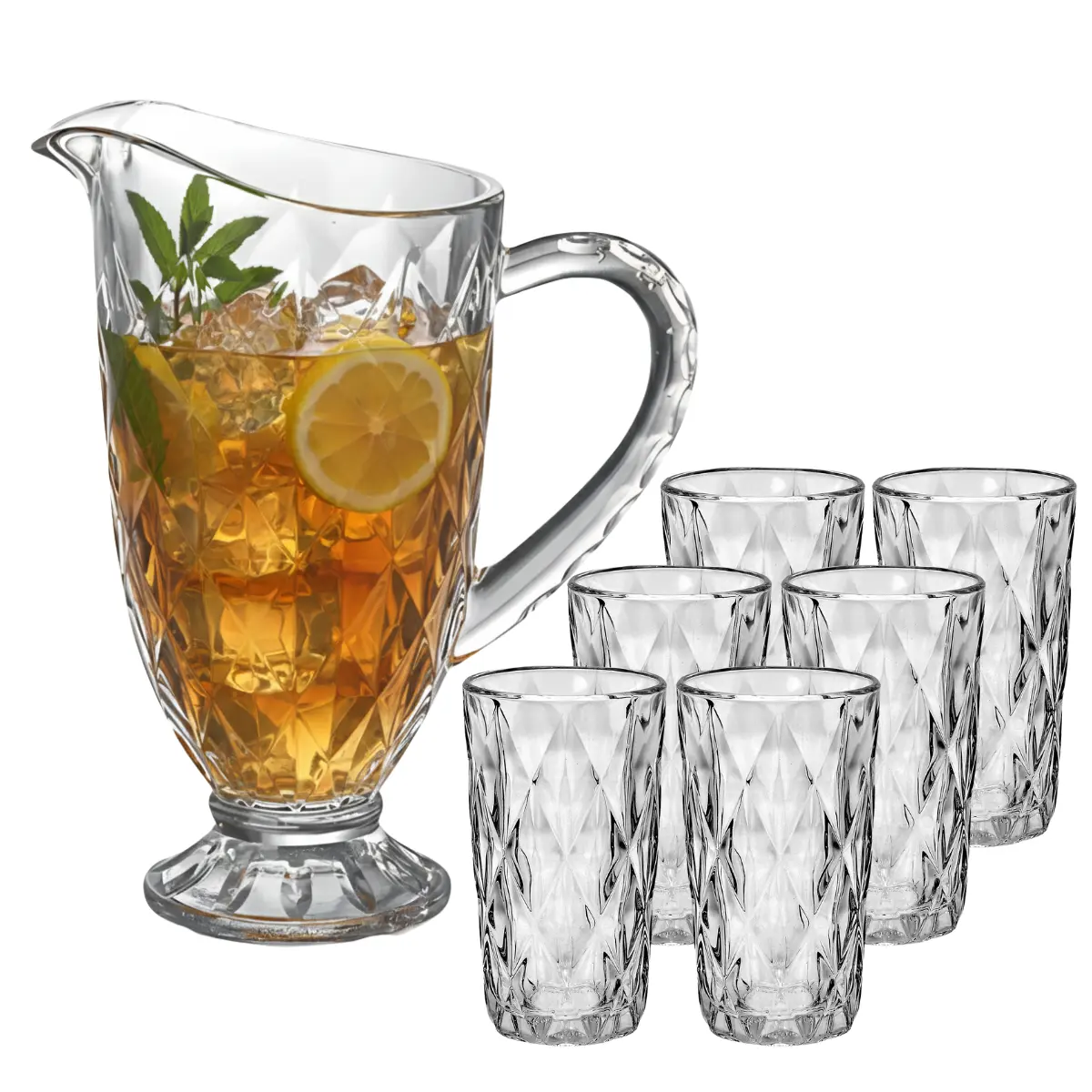 Kit 7 Pcs Copos Vidro Diamond 400ml + Jarra 1,2l
